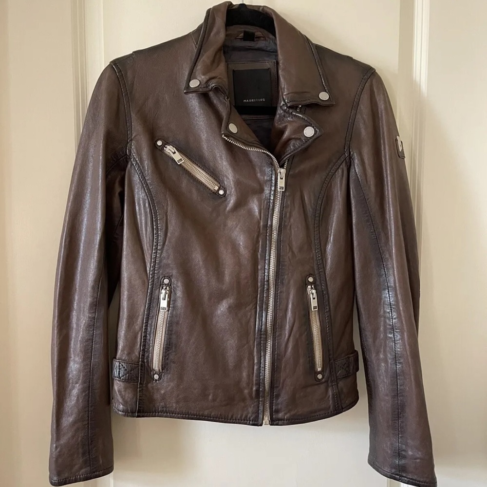 Genuine Lamb Leather Jacket Mauritius Sm Distressed Peace Sign Boho Maysie NWOT
